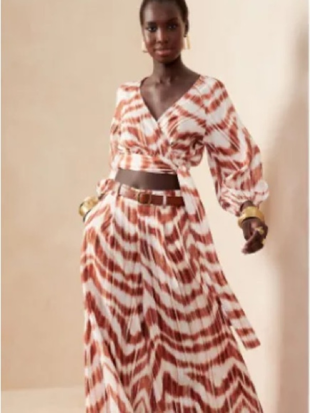 Banana Republic SET Zebra Print Meridian Linen Wide Leg Pant + Matching Wrap Top